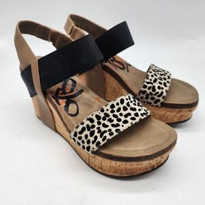 OTBT Bushnell Platform Wedge Sandals Women's 7M Leopard Print Black Tan Cork